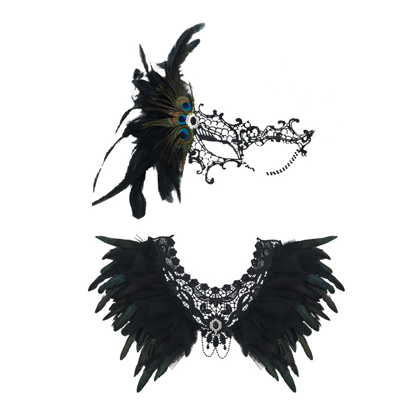 Estilo gótico europeo y americano encaje bordado plumas chal diamantes plumas un ojo máscara media cara props de Halloween