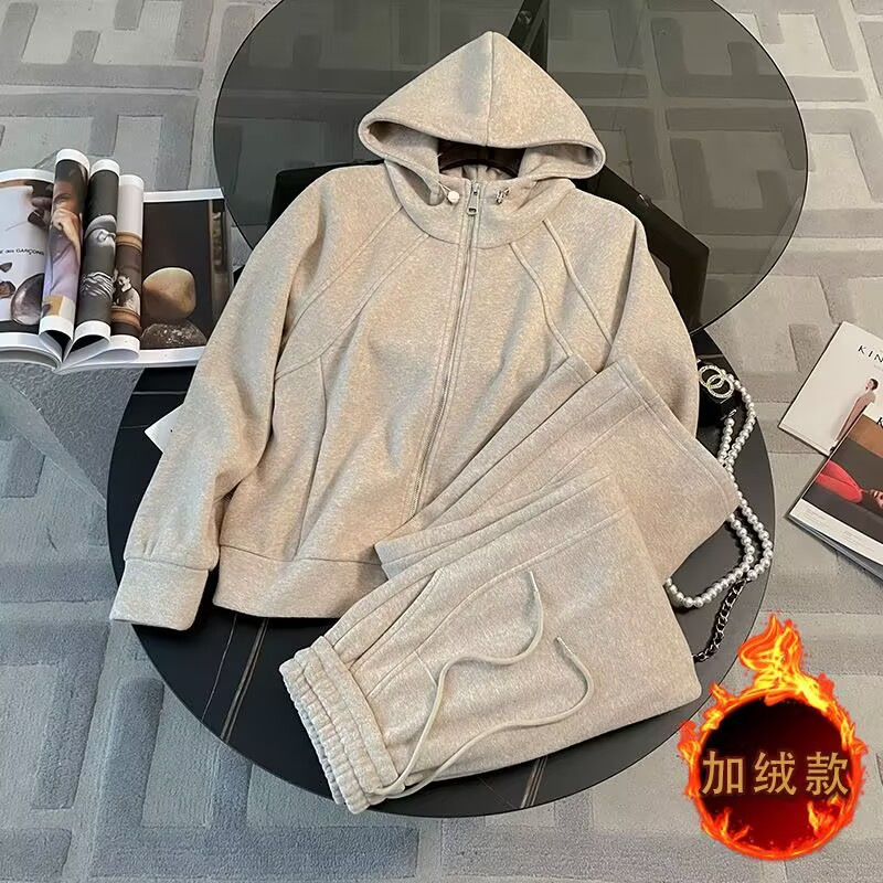 Cross-Border Wholesale Hooded Sweatshirt Set for Women 2026 Autumn and Winter Fashionable Casual Sportswear Wide-Leg Pants Two-Piece Set