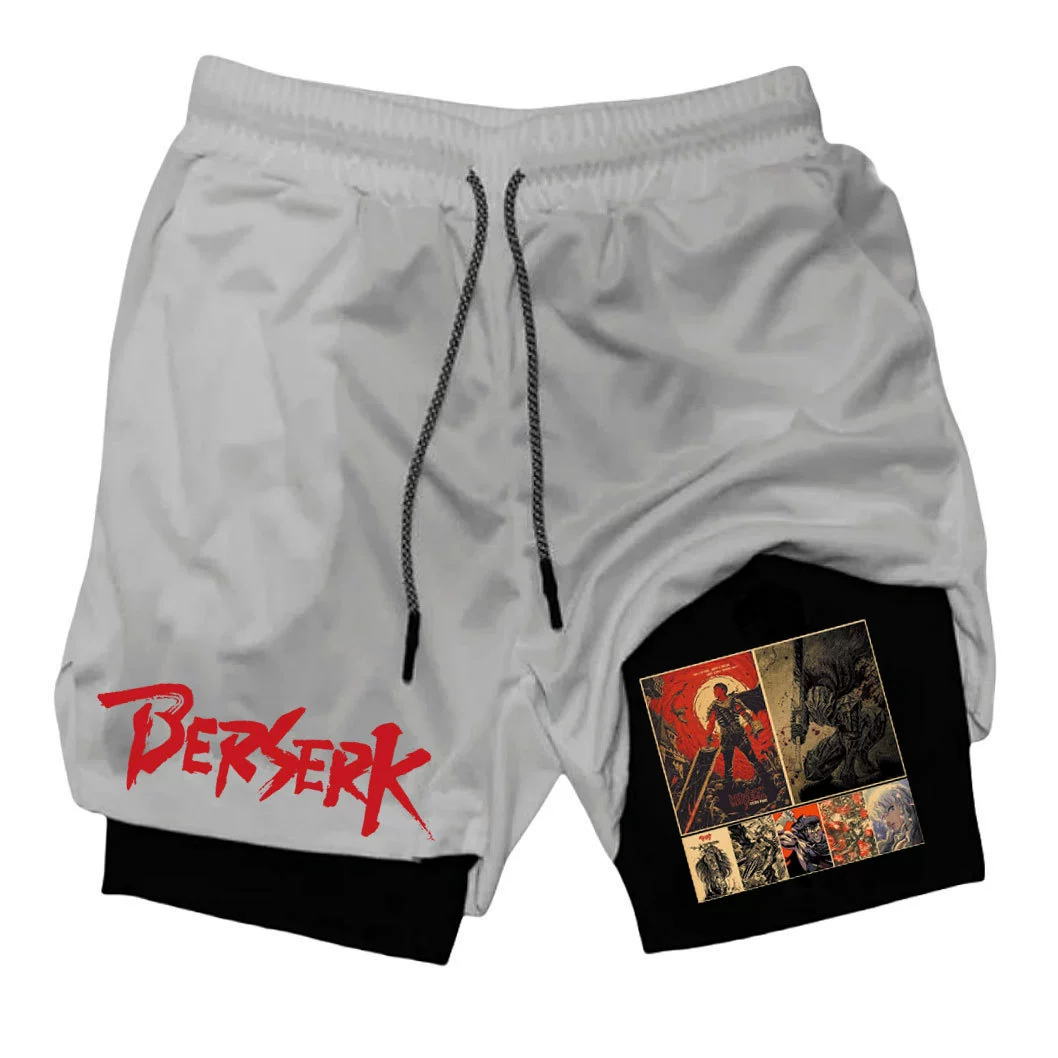 Японская анимация Berserk Sword Wind Legend Peripheral Print Мужские спортивные шорты фитнес Двойной слой Пятиминутные шорты