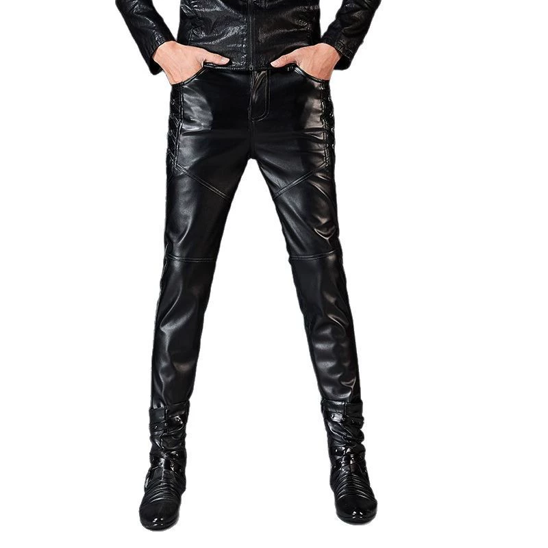 Мужские полиуретановые брюки slim‑fit в европейском стиле, чёрные (Y558/Y167/Y150), талия 28–38"