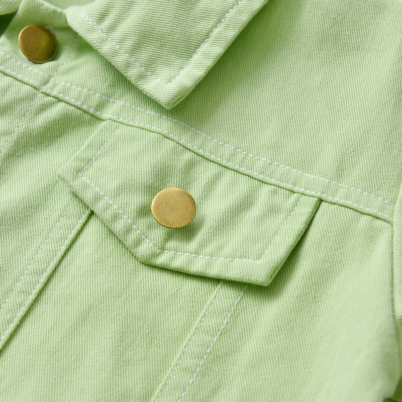 Primavera y otoño chaqueta de moda verde fluorescente 2025 rebeca de solapa para niños chaqueta de mezclilla corta de manga larga comercio exterior ropa para niños