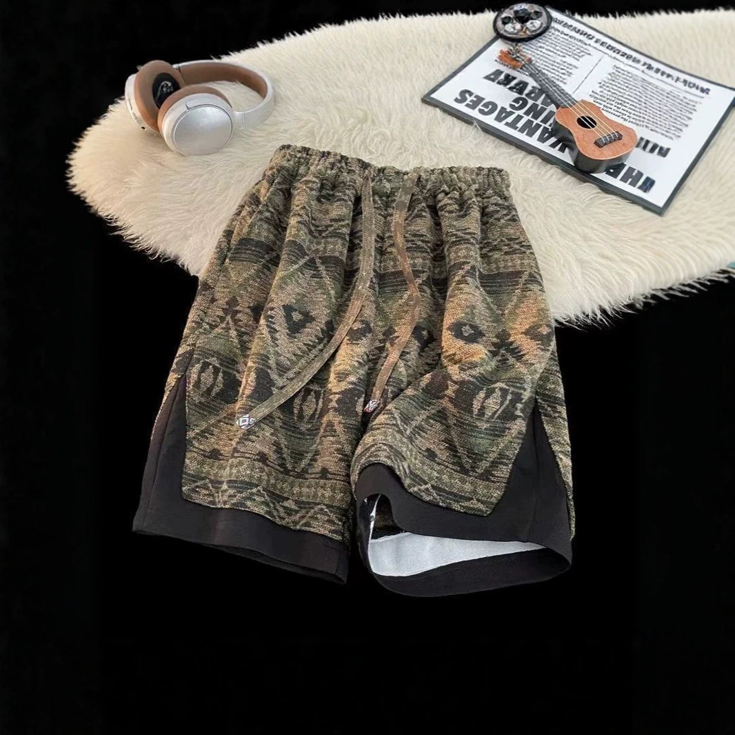 Summer Men's Stylish Loose Fitting High Waisted Casual Shorts Versatile Straight Leg Five Point Pants_viptrois.com