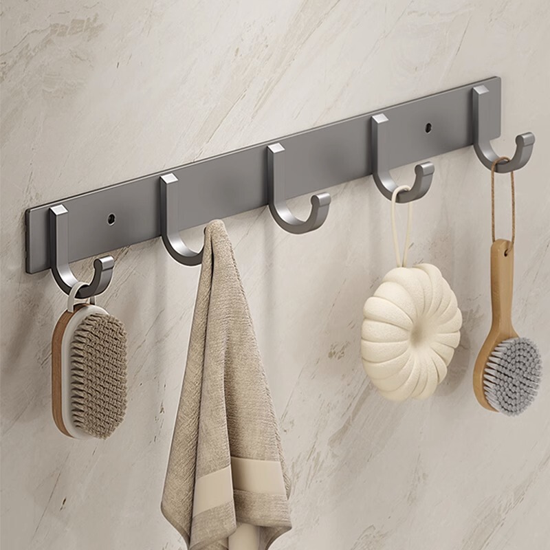 Hook punch-free strong adhesive wall hanging bathroom Bathroom Kitchen door towel clothes with row rack