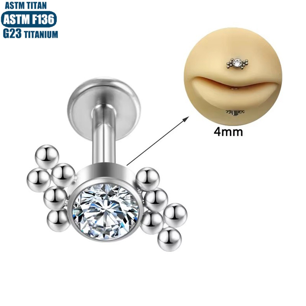 16G labret stud size and finish detail