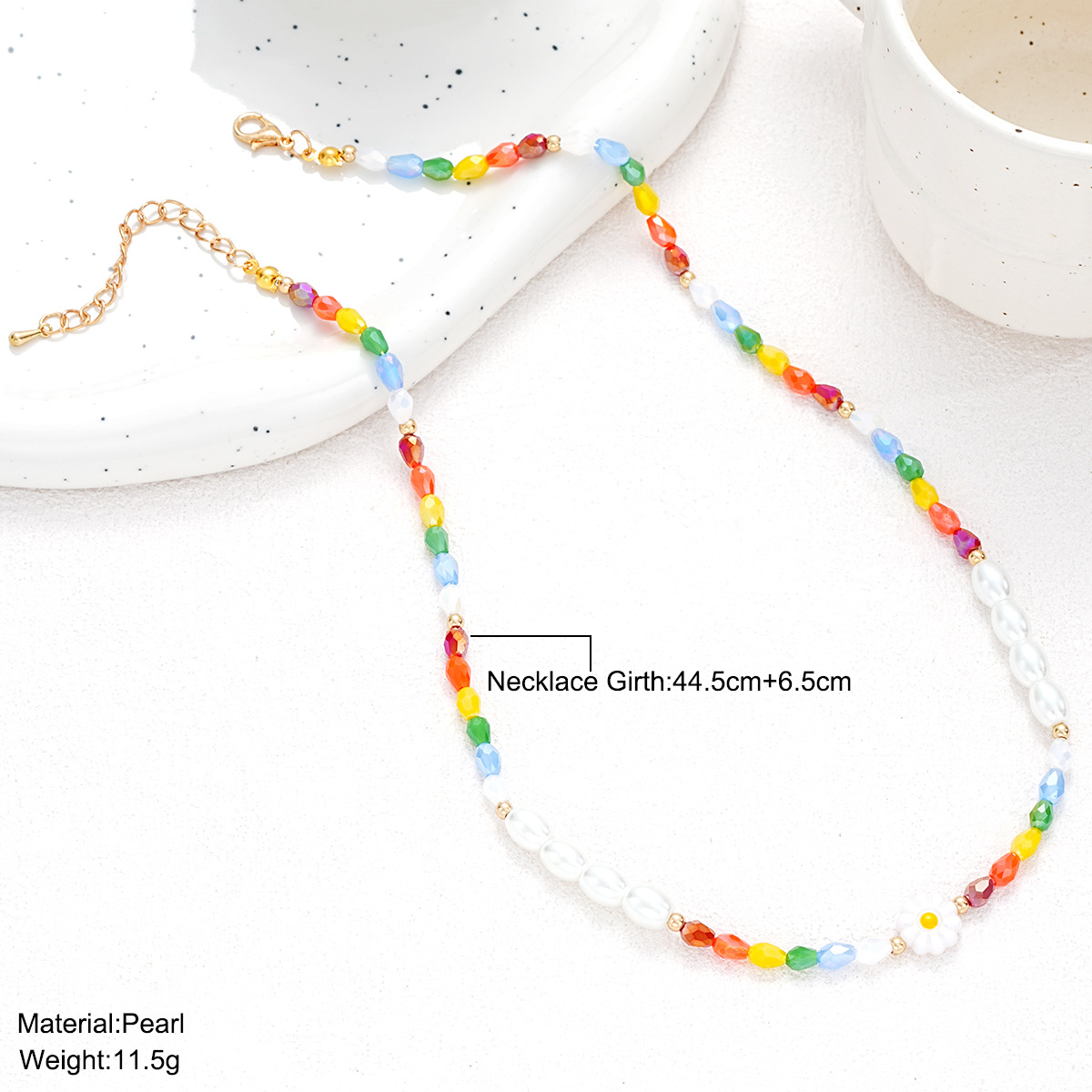 Nouveau collier de marguerite de perles de couleur dopamine, frais et mignon, design Xiaozhong d'été pour femme, chaîne de clavicule de haute qualité_voghion.com