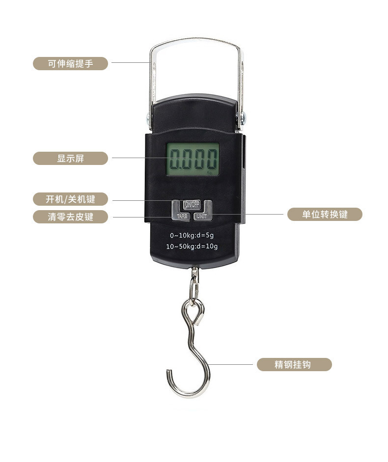 Factory Direct Supply Portable Handheld Scale 50kg Electronic Hanging Scale High Precision Express Delivery Scale Handheld Weighing Scale