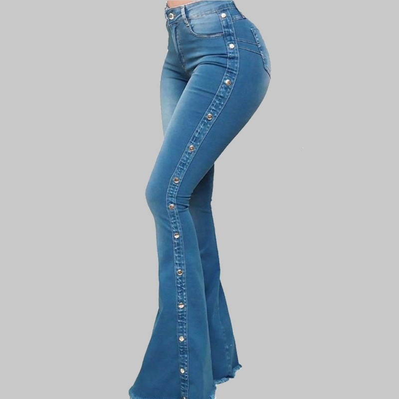 Jeans Acampanados de Tiro Alto para Mujer, Mezclilla de Algodón, Elásticos, para Uso Casual