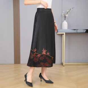 Silk Fragrant Cloud Yarn Tortoise Pattern Chinese Style Retro Half Skirt 2025 New Chinese Style High Waist 100% Mulberry Silk Little Black Skirt Thin