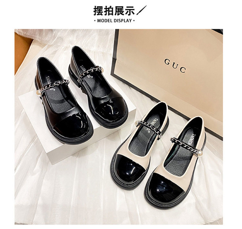 Giày Mary Jane nữ quai ngang phối màu ngọc trai, gót vuông 3–5 cm, mũi tròn — Màu trắng, Màu đen chi tiết 23