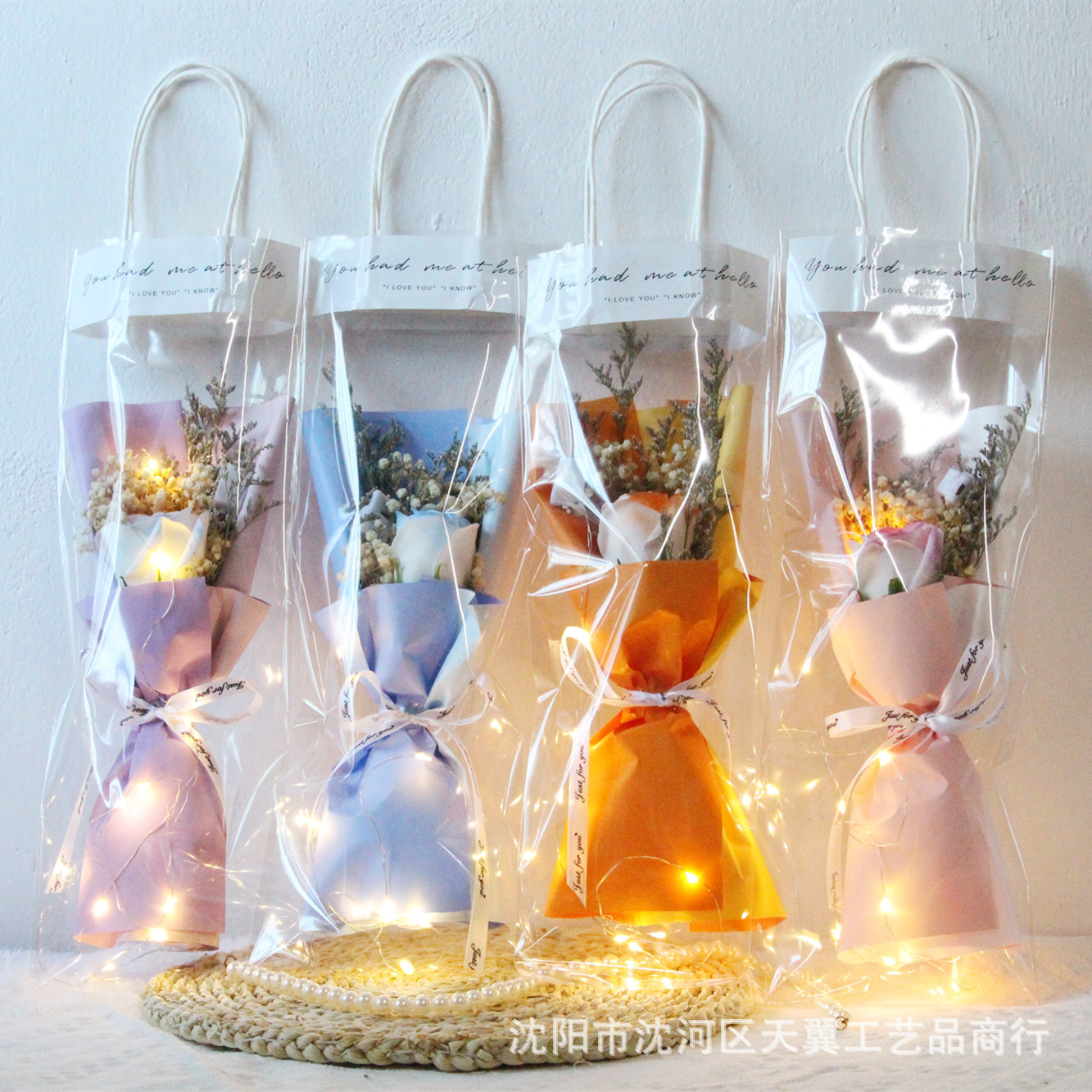 Bolsa de regalo con rosas para el Día de San Valentín, flor de jabón eterna, ramo de flores al por mayor de puesto ambulante, flores secas de aliento de bebé, regalo para el Día del Maestro