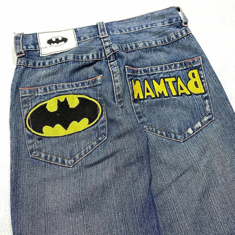 欧米のクロスボーダーy 2kレトロな原宿の街頭のアルファベットの漫画の刺繍のヒップホップのゆったりした広脚のジーパンの男女|undefined