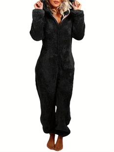 2025 Cross-Border New European and American Women's Thick Plush Pajamas with Ear Caps and Long Cross-Border Dropshipping