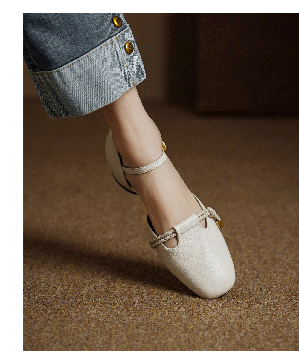 Sandal nữ gót thấp 3 cm quai ngang một khóa, mũi kín gót kín kiểu dáng thanh lịch — Màu nâu (cao 3cm) chi tiết 5