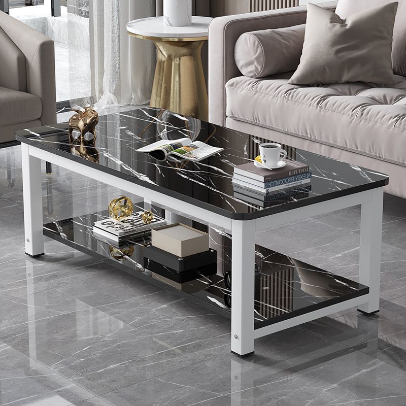 Mesa de centro, sala de estar de apartamento pequeño, mesa de té de mármol de imitación simple para el hogar, mesa de centro pequeña de madera de acero económica, una pieza al por mayor