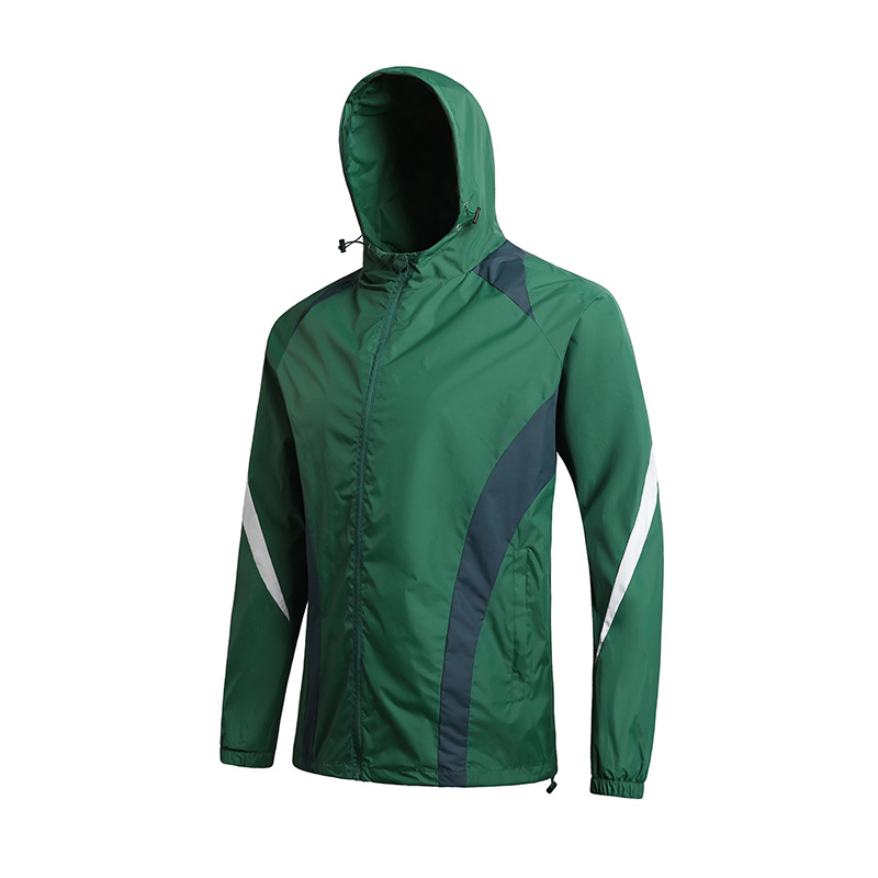 Nuevos deportes al aire libre abrigo de entrenamiento de fútbol a prueba de viento impermeable hombres y mujeres deportivos encapuchados abrigo de compra grupal