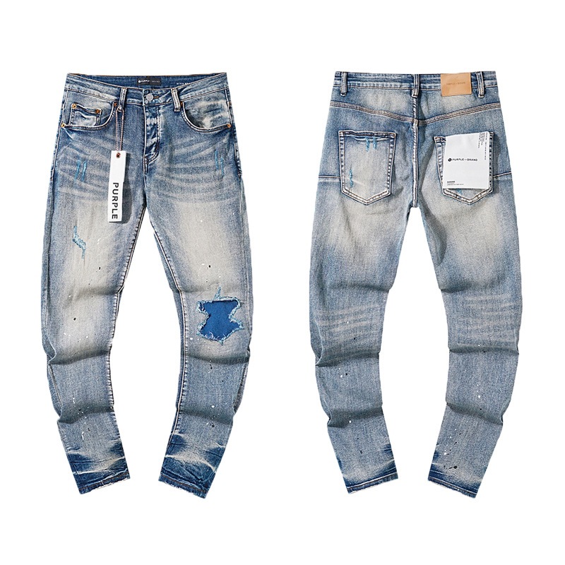 Jeans de marca púrpura de la calle alta, negro delgado, comercio exterior transfronterizo, nuevo elástico lavado con agua para hacer ropa vieja para hombres