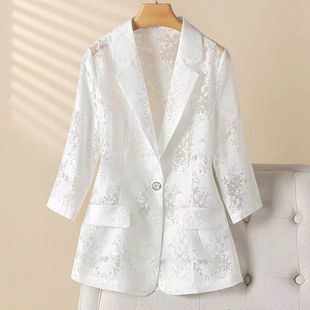 Thin Suit Gauze Jacket Summer Organza Sunscreen Slim Fit Cut Out Three-Point Suit Gauze Light Blue Top
