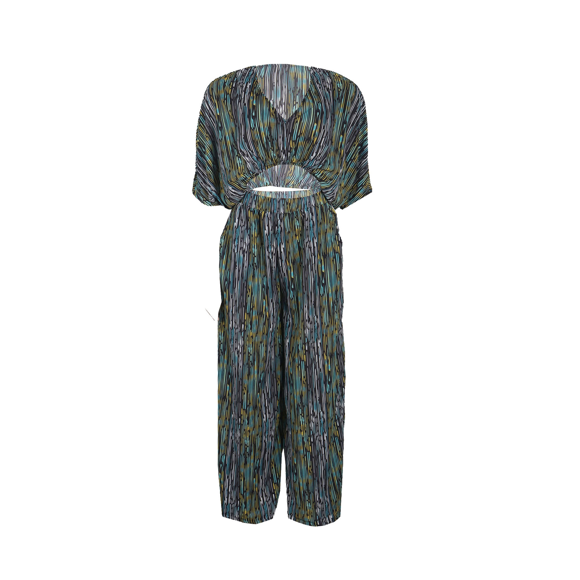 Women Popular Printed Contrast Color V-neck Wide Leg Two Piece Set 10 Women Popular Printed Contrast Color V-neck Wide Leg Two Piece Set