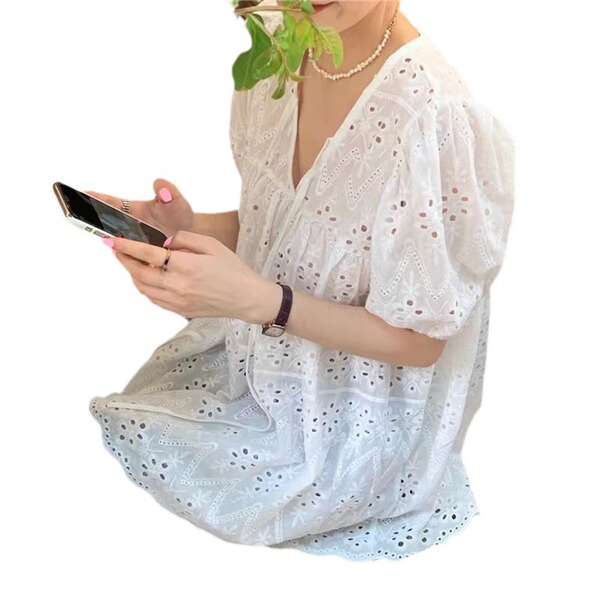 White design lace silk summer shirt