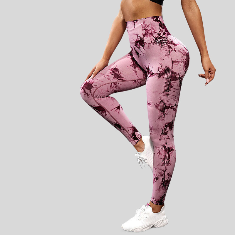 Versión gruesa talla S 200g + sin costuras pantalones de yoga de la aptitud de las mujeres Pantalones deportivos tie-dyed tie-float Hip-lifting pantalones Leggings