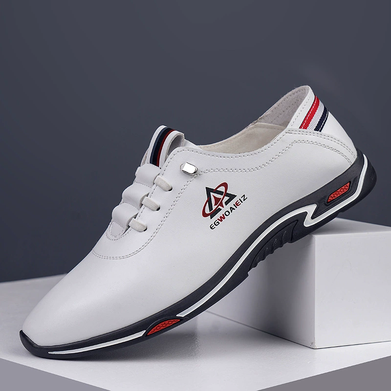 2024 новые мужские туфли Весна и осень мужские модные повседневные кожаные туфли с круглой головкой дикая подошва классические маленькие белые туфли для мужчин
