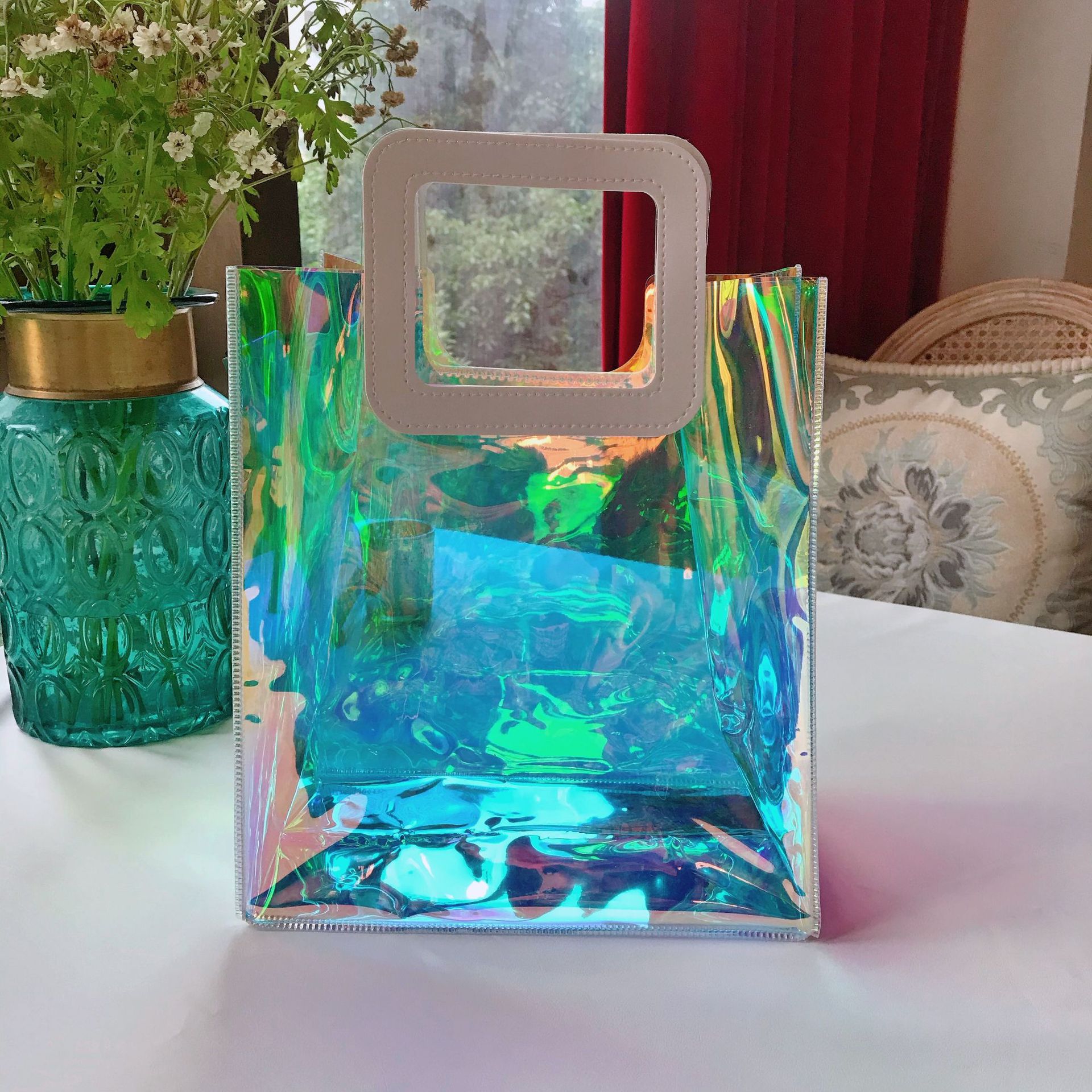 透明Pvc手提袋塑料伴手礼袋子镭射手挽袋礼品透明袋现货镭射工艺