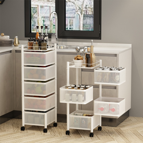 Kitchen storage rack full carbon steel thick floor multi-functional storage cart movable household snack storage trolley