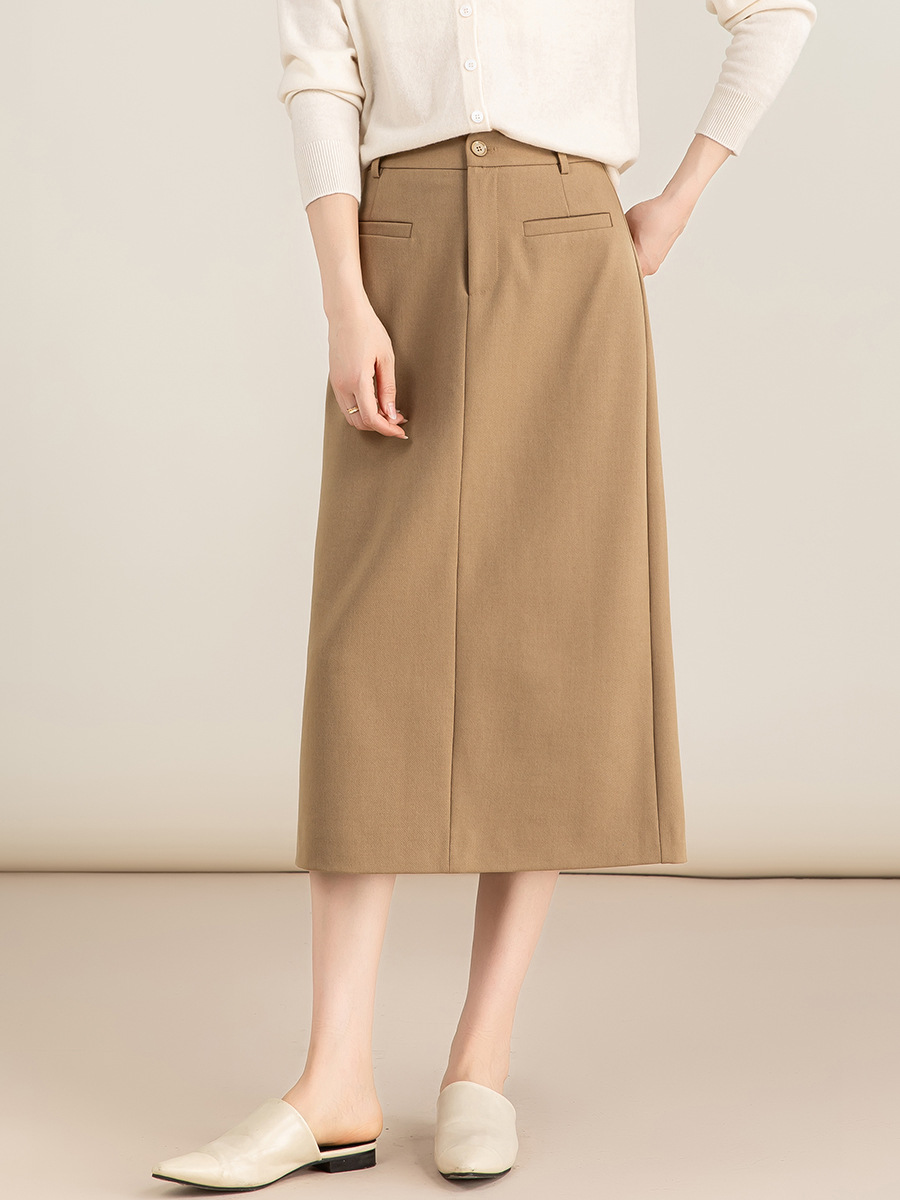 Chân váy midi xẻ tà dáng suông chất len Tencel xám đậm — Màu thẻ