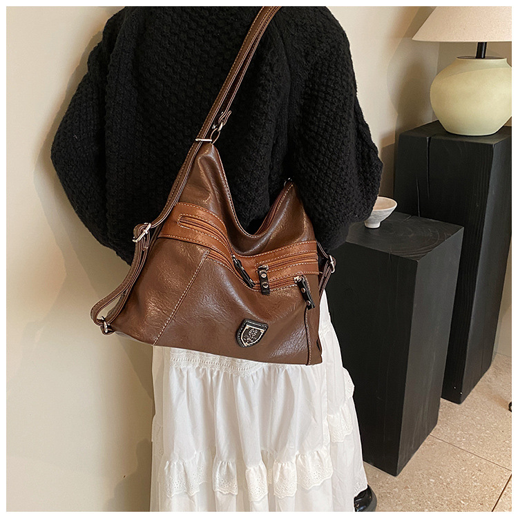 Femeii geantă de mână de umăr dublu Crossbody geantă de mână de mare capacitate geantă de mână retro cu un umăr la subraț_voghion.com