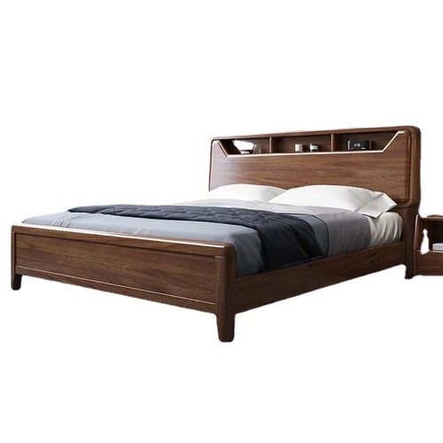 Walnut bed solid wood bed 2 meters wide by 2 meters 2 extra large bed 200×220 double master bedroom new Chinese style wedding bed frame