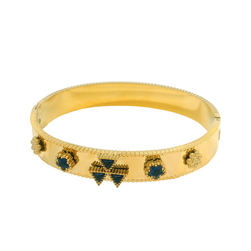 Xuping joyas molino de viento de tres hojas colorido brazalete de piedra preciosa ancha chapado en oro 24 quilates temperamento joyas de moda