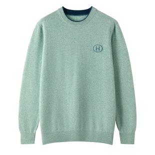 2025 Autumn and Winter Classy Men's Cashmere Sweater Round Neck Color-Blocked H-Shaped Casual Knitted Warm Large Size Bottoming Shirt
