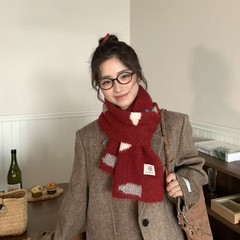 美拉德复古撞色条纹围巾女冬季2025新款韩系百搭加厚保暖针织围脖