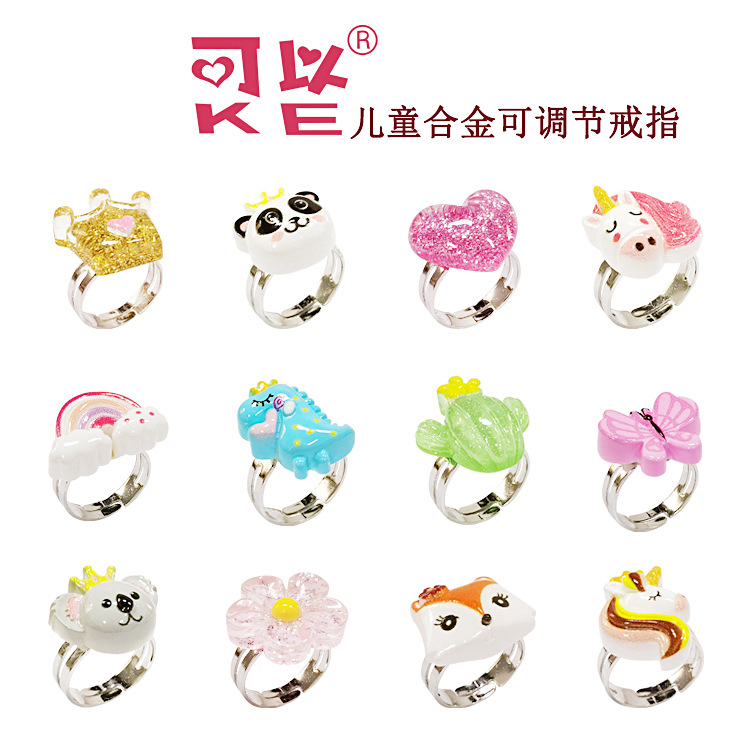 [Can] Foreign Trade New Cartoon Resin Alloy Adjustable Ring Cute Unicorn Butterfly Ring Wholesale