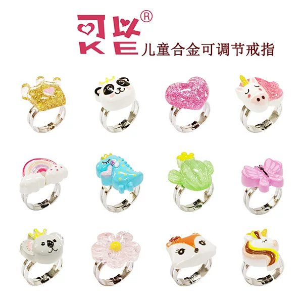 [Can] Foreign Trade New Cartoon Resin Alloy Adjustable Ring Cute Unicorn Butterfly Ring Wholesale