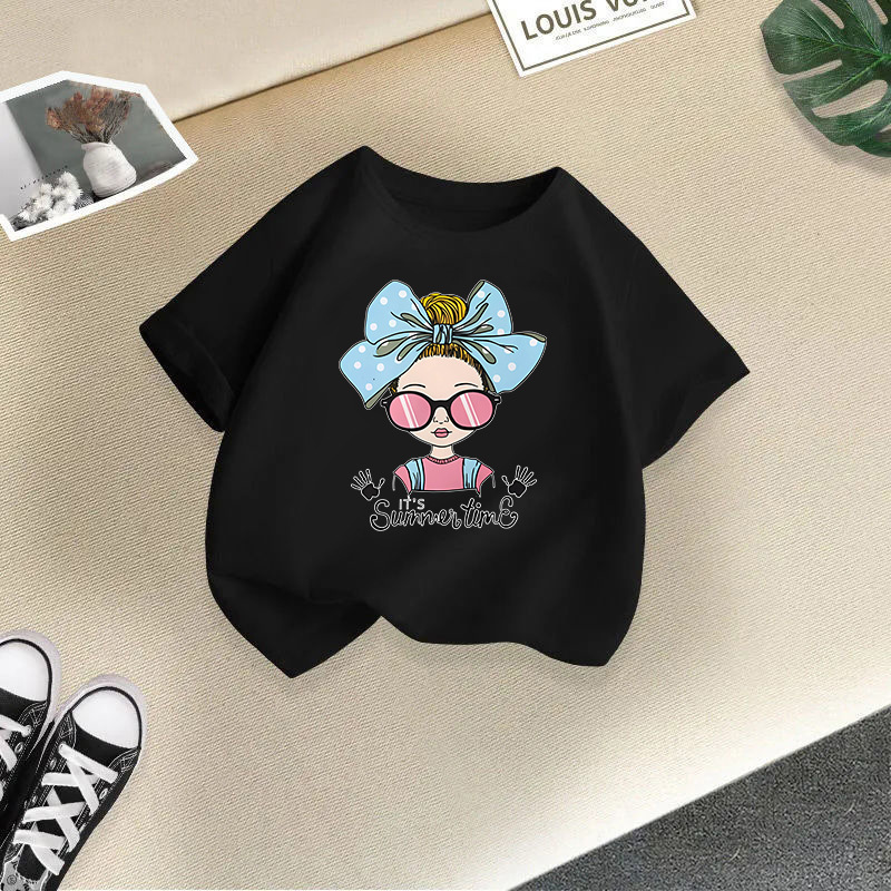 Ropa para niños transfronterizos 2024 verano nuevas camisetas de manga corta para niños y niñas tops de cuello redondo de moda bebé de media manga de algodón