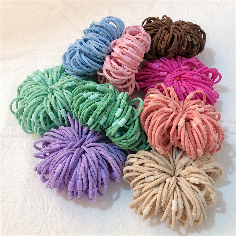 [Pequeño anillo largo con hebilla] DIY niños materiales hechos a mano cuerda de cabeza de alta elasticidad color caramelo no daña correa de cabello tocado