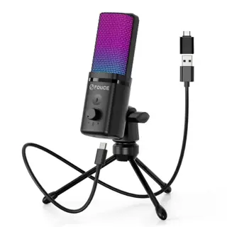 FDUCE USB跨境现货批发USB桌面话筒RGB游戏直播会议录音监听电容
