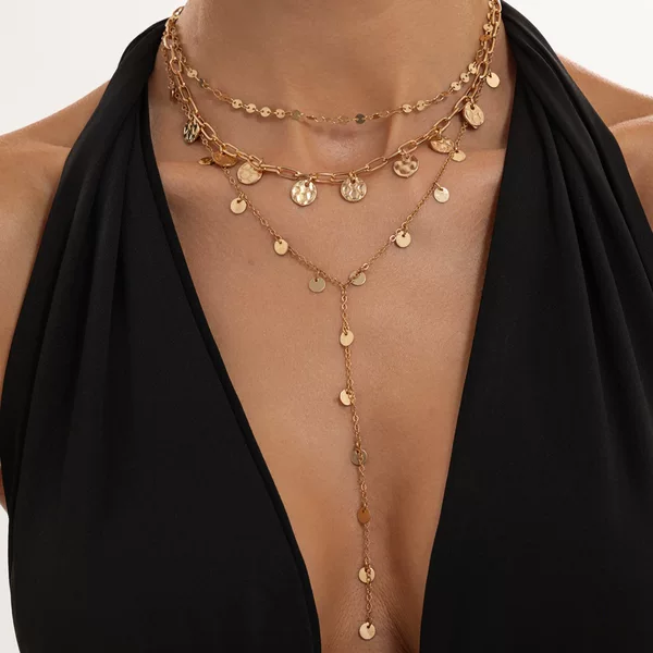 European and American cross-border fashion commuter metal sequin tassel necklace, versatile and unique Y-shaped chain collarbone long necklace for women