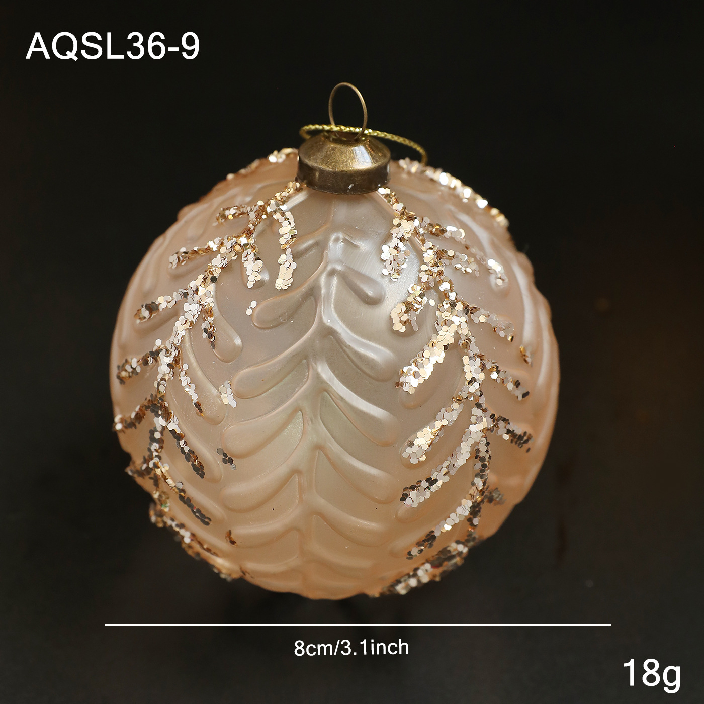 Nuevo producto 8CM bola de Navidad color champán oro polvo retro árbol de Navidad colgante bola decoración colgante diseño colgante