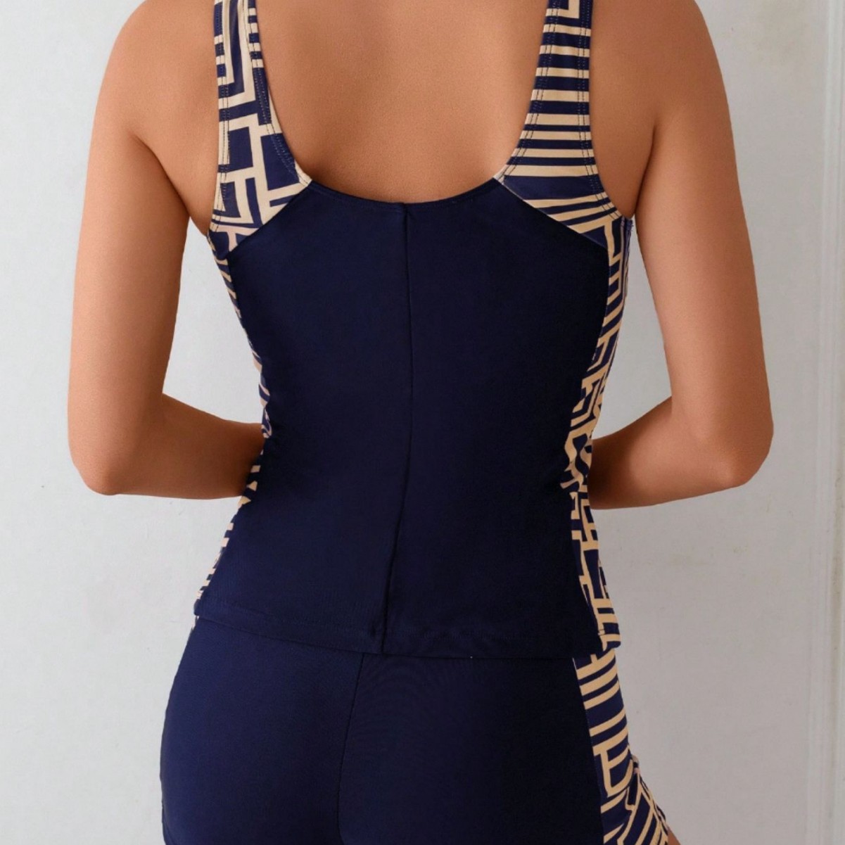 Abbigliamento donna Stile donna Canotta a righe senza maniche e boxer Costume da bagno due pezzi snellente e comodo_voghion.com
