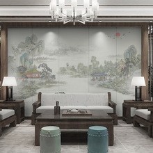 新中式壁纸山水壁画客厅卧室电视背景墙无缝墙布墙纸壁布书房