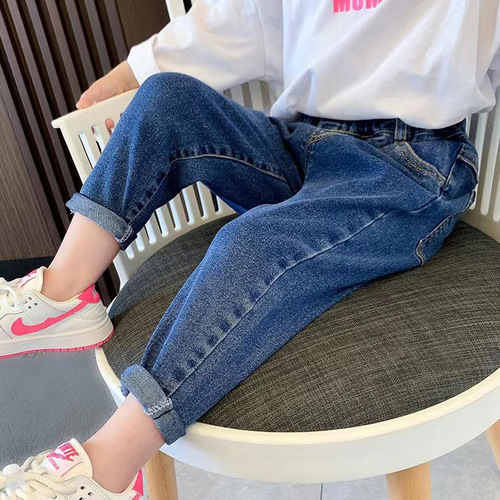 Girls' jeans for spring and autumn outer wear 2024 new style loose thin spring style children's Korean style baby girl pants