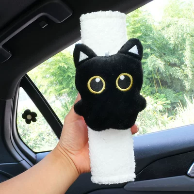 Seat belt shoulder pad Cat Car Safety Shoulder Pad - white-lambskin-black-cat-high-quality-model-25x8x5cm46g