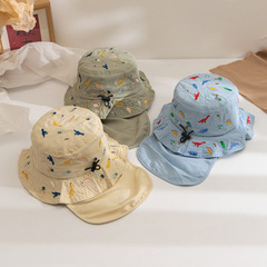 Sunshade Hat for Children Summer Dinosaur Embroidered Scarf Neck Protection Fisherman Hat for Boys and Girls Baby Outdoor Sun Protection Bucket Hat