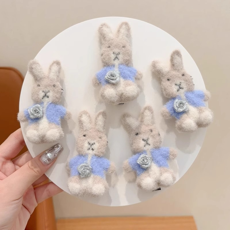 Clipper de cabello de conejo de peluche dulce para niños lindos pinzas de cabello laterales para niñas pinzas de cabello frises pinzas de boca de pato