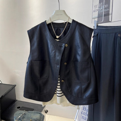 pu皮马甲女短款2025秋装新款韩系穿搭机车服无袖背心马夹外套上衣