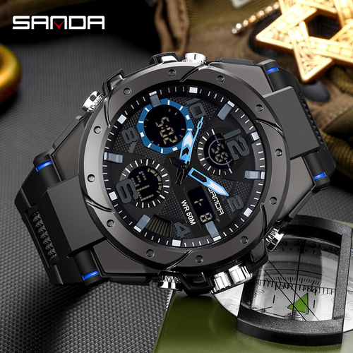 SANDA 6008 watch fashion sports multi-functional student electronic watch men's waterproof quartz watch