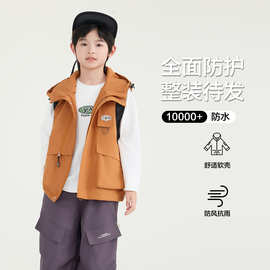 2026秋季上新纯色运动开衫儿童马甲早秋显白时髦连帽男童工装马甲