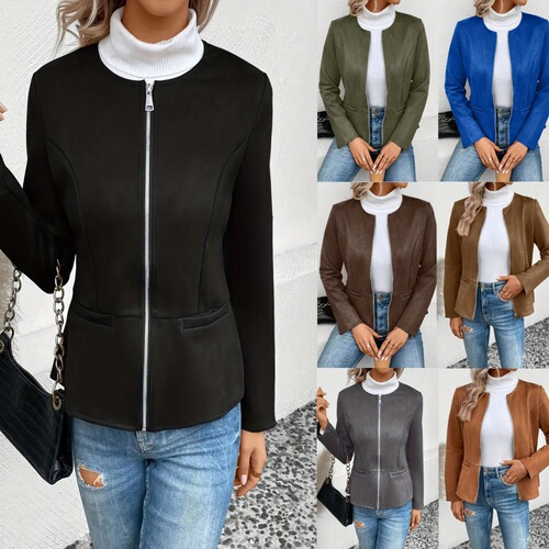 Women's Zipper Long Sleeve Overcoat for Autumn and Winter, Slimming and Elegant, Suitable for Commuting, 2024 Independent Station Best Seller on Wish and Amazon